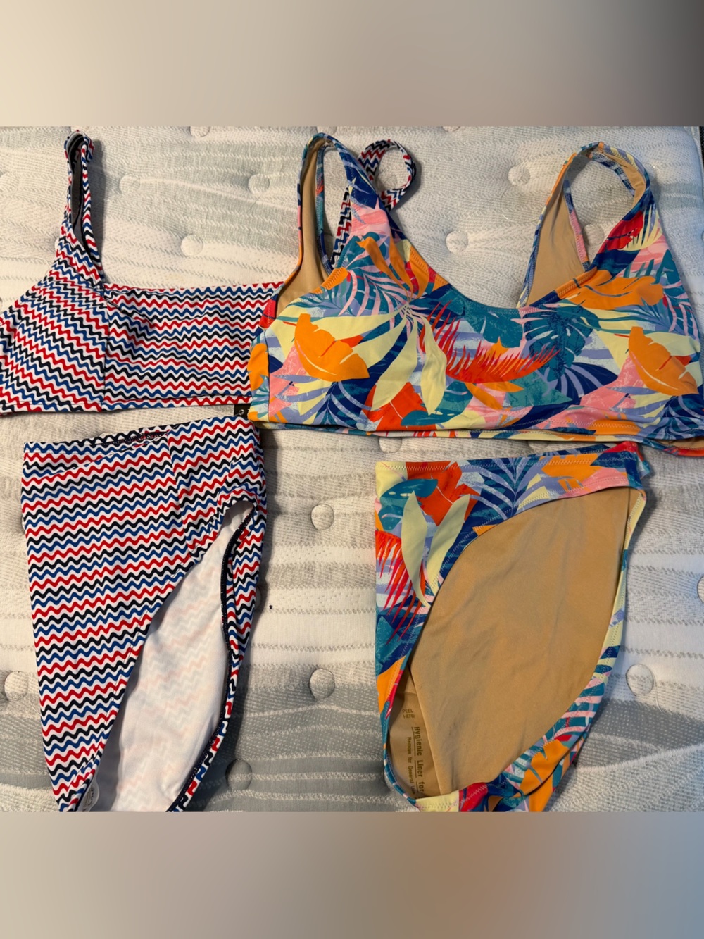 Reversible Bikini Set - Tropical & Chevron Print, Multicolor
